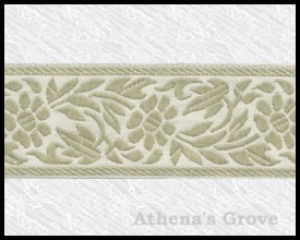 Botanica, 1-1/4 inch, Cream - Green, Jacquard Ribbon Fabric Trim