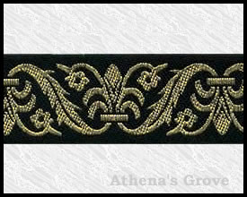 Florence, 1-3/16 inch, Black - Old Gold, Jacquard Ribbon Fabric