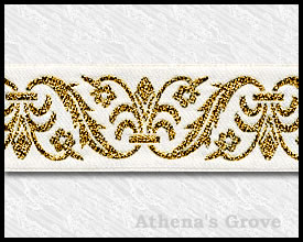 Florence, 1-3/16 inch, White - Old Gold, Jacquard Ribbon Fabric