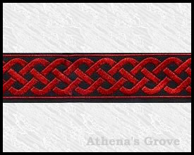 Knotwork (Medium), 13/16 inch, Black - Ruby Red, Jacquard Ribbon