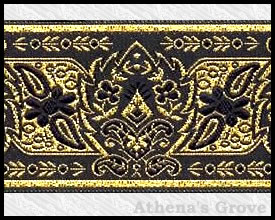 Mythic, 2 inch, Black - Gold, Jacquard Ribbon Fabric Trim