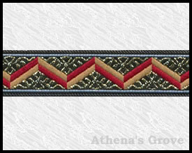 Roman Zag, 3/4 inch, Gold - Wine Red - Tan, Fabric Ribbon Trim