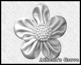 Appliques, Satin Ribbon Flower with Faux Pearls, 2-1/2 inch Whit