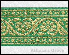 Vinework, 1-1/2 inch, Green - Gold, Jacquard Ribbon Fabric Trim